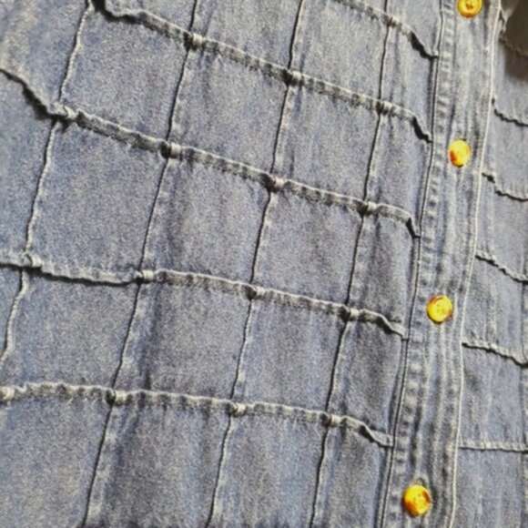 Vintage Textured Denim Button Up Granny Coastal Boho Cotton Large - Picture 4 of 10